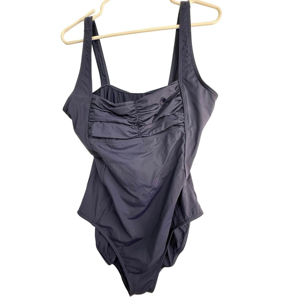 Calvin Klein Women’s Navy Ruched One Piece Swimsuit Sz 14 Shelf Bra & soft cups